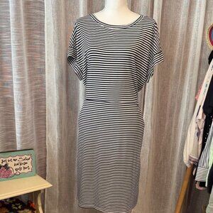 Elegant Black and White Striped Midi Dress